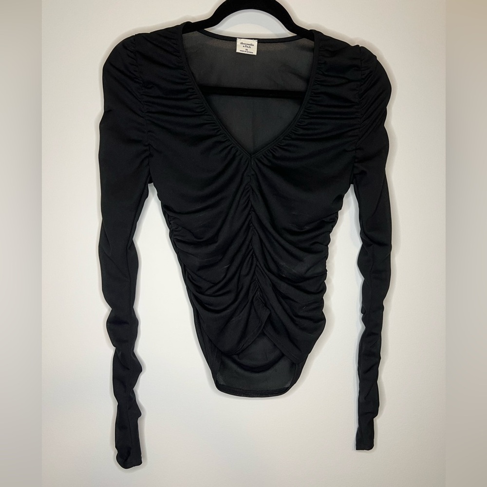 Abercrombie & Fitch Black Sheer Ruched Shirt XS